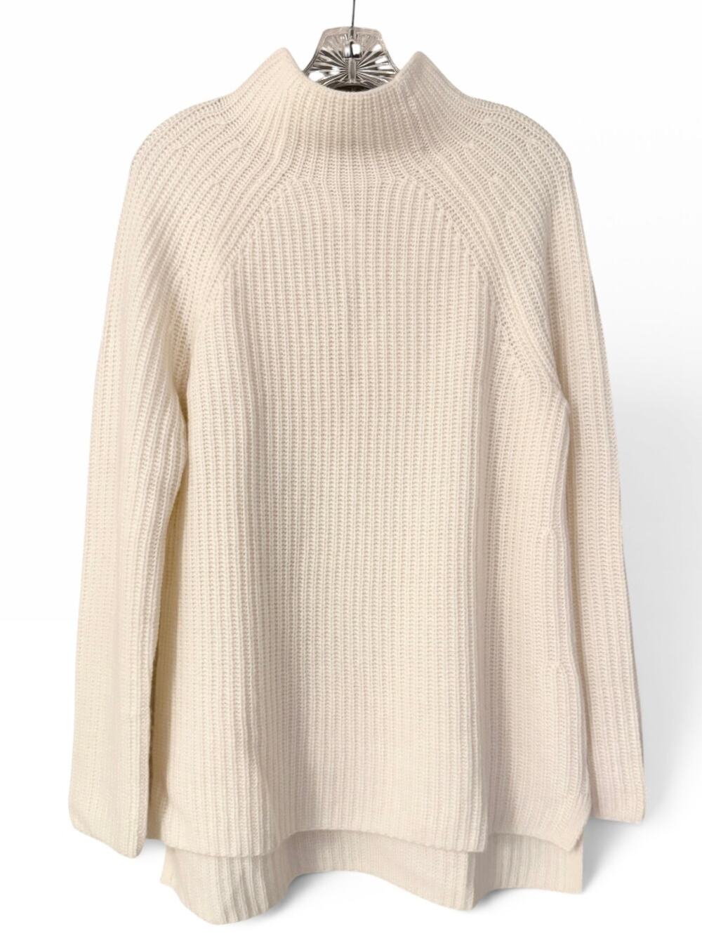 Talbots NEW Pure Cashmere Ribbed Mockneck Sweater Ivory Cream Tunic High Low M
